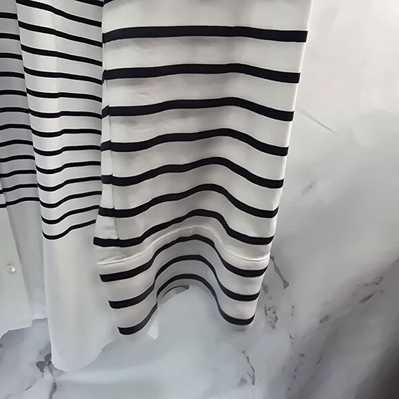 J Jill Shirt Women Medium Tall Navy White Striped Button Up Blouse Nautical - Picture 4 of 13